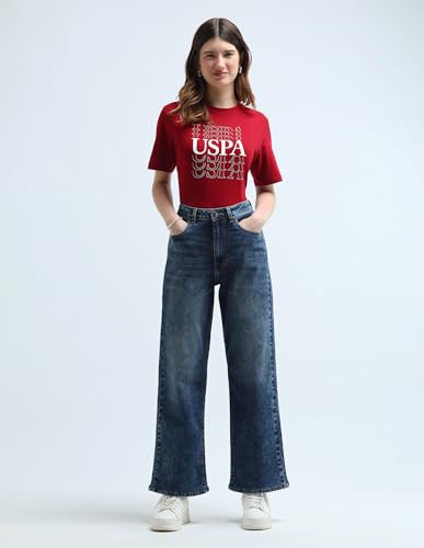 U.S. POLO ASSN. High Rise Wide Leg Jeans (UWAW24JEN158_Blue_28)