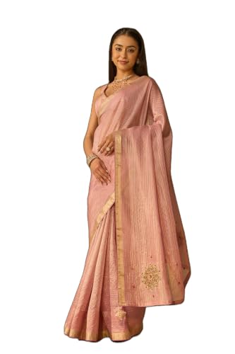 Taneira Pink Viscose Tissue Embroidered SareeWith Unstitched Blouse(SAPP05AD9655-Pink)