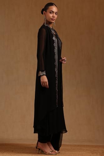 Soch Womens Black Georgette Stone Embellished Salwar Suit