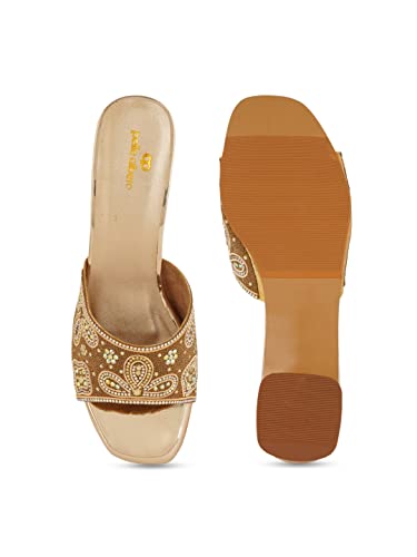 pelle albero Gold-Toned Embellished Party Block Mules PA-GF-46_Gold