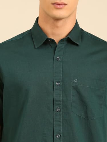 Cavallo by Linen Club Men's Half Sleeve Solid Regular fit Linen-Cotton Casual Shirt Dark Green