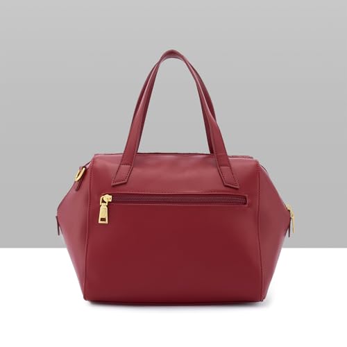 Caprese Rain Medium Satchel Bag for Women with Adjustable & Detachable Strap | Versatile Shoulder, Crossbody & Handheld Bag with Multi-Compartments for Work and Travel (Cherry Lacquer)