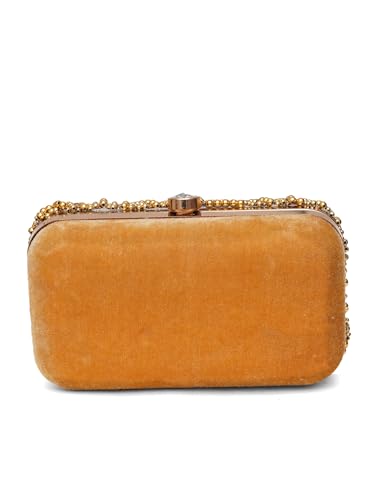 FABBHUE Women's Velvet Gold Hand Embroidery Box Clutch