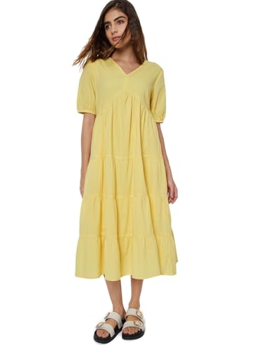 Max Women Striped Tiered Dress (Yellow_XS)