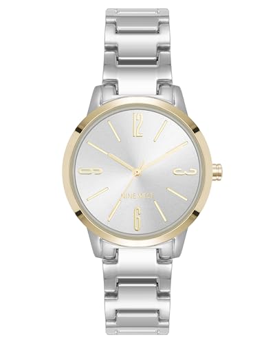 Nine West Women's Bracelet Watch, Analog Display, Silver-Tone Metal Band with Gold-Tone Accents, Limited Movement, Mineral Crystal Lens