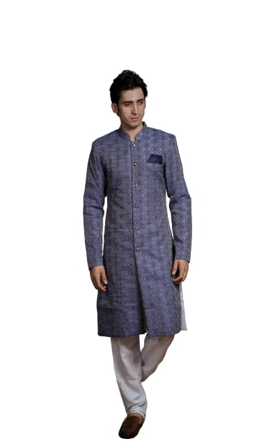 Amzira Mens Ethnic Wear Indo Western Set - Blue (Large)