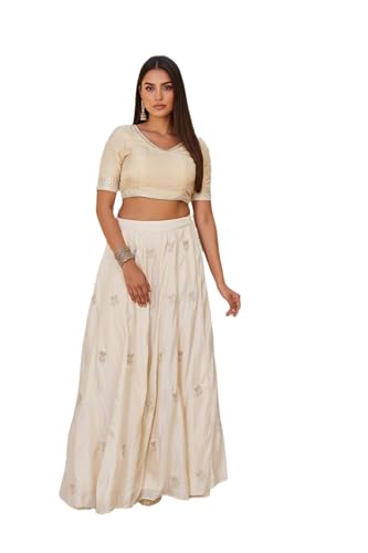 W for Woman Off-White Floral Sequin Work Flared Tissue Skirt (W50512-224656-S)