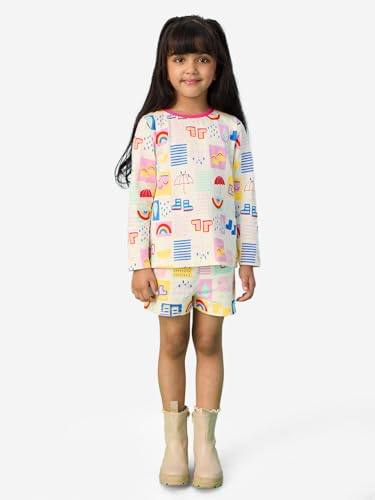 The Souled Store Official Peppa: Rainbow Splash Girls Round Neck Multicolor Graphic Printed Cotton Full Sleeve T-Shirts