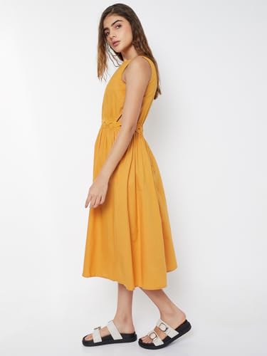 Max Women Midi Dress with Cut-Out Sides (Yellow_S)
