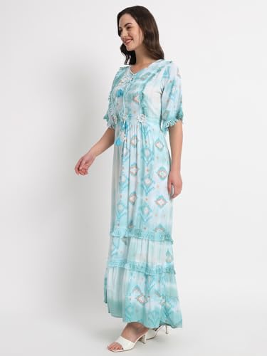 veldress21 Women Dress Maxi Stylish Casual Summer Dress Regular,Office Collage Wear Beachwear Long Dress Sky Blue (L)