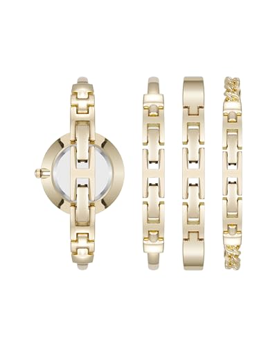 Anne Klein Women's Bangle Watch and Bracelet Set, Gold/White, AK/5142WTST
