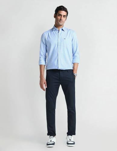 Arrow Sport Mens Blue Gingham Collared Neck Long Sleeve Men's Shirts (ASAEOSH1192_Blue_40)