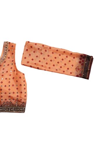 Soch Womens Peach Russian Silk Floral Print Lehenga Choli With Mirror Work