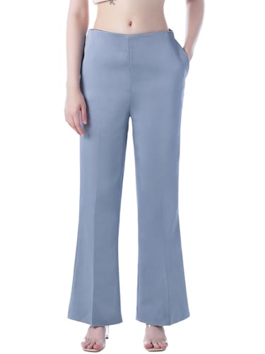 ONLY Women's Solid Flared Mid-Rise Blue Pants