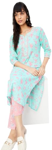 Max Women's Cotton Blend Kurta Set (CTKST42062BLUE_Blue