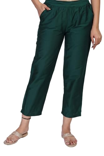 W for Woman Green Cropped Rayon Straight Pant - (W63325-224096-L)