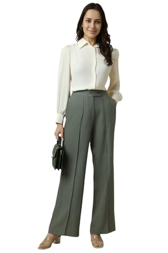 Allen Solly Women Green Regular Fit Textured Formal Trousers