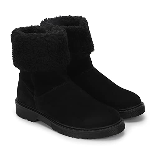 YOHO Black Boot For Women Stylish and Comfortable | Mid Ankle Fur Accent Boot And Anti Skid Sole |Trendy,Zipper Casual Boots For Womens, Outdoor And Holiday Outings| Size-6