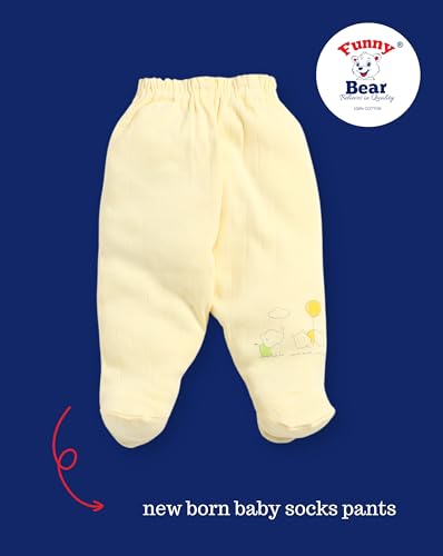 Funny Bear New Born Baby Pants with Booties/Socks Baby Leggings Cotton Pajama for Girl & Boys Combo 6 (Multi 1, 0-3 Months)