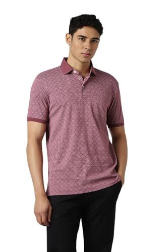 Van Heusen Men Pink Print Polo Neck T-Shirt