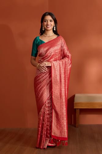Taneira Women Red Viscose Crepe Woven Saree with Unstitched Blouse Piece (SAPP01AD1003-Red)