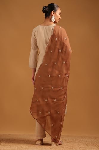 Soch Womens Beige Mul Chanderi Botanical Embroidered Salwar Suit