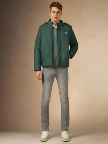 Dennis Lingo Men Teal Solid Regular Fit Full Sleeve Hooded Padded Jacket