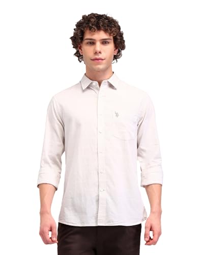 U.S. POLO ASSN. Dobby Striped Tailored Fit Shirt (USSHT2290_Beige_46)