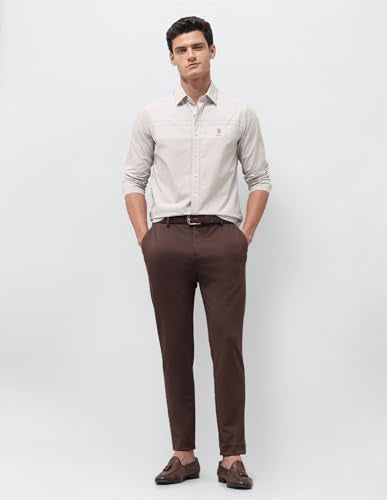 U.S.Polo Association Men's Solid with Stripe Detail Regular Fit Shirt (USSHT3284_Beige_42)