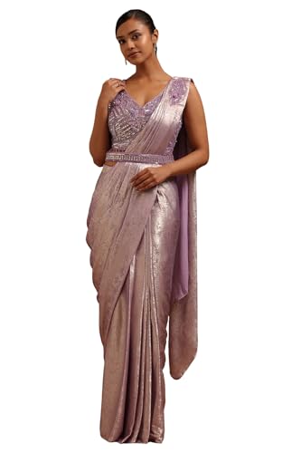 Soch Womens Lavender Fendy Tissue Solid Ready to Wear Saree