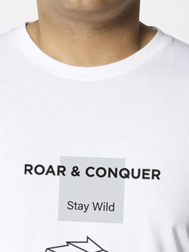 Bewakoof Men's Graphic Print Regular Fit Full Sleeve Round Neck Cotton Plus Size T-Shirt_694280_White_6XL