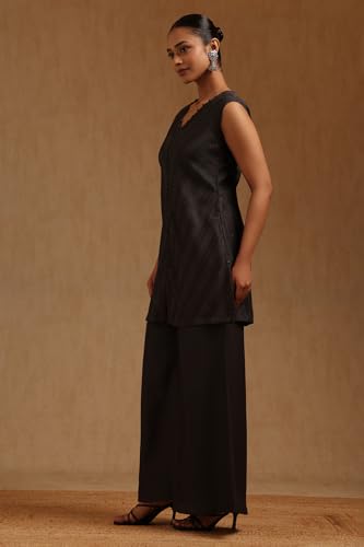 Soch Womens Charcoal Chinon Embroidered Co-Ords Set With Sequins