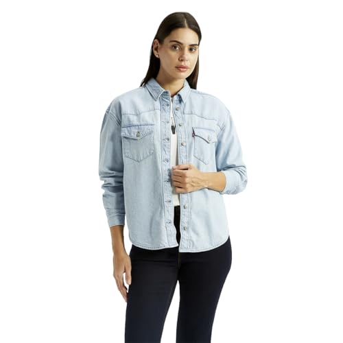 Levi's Women's Solid Light-Blue Spread Collar Shirt