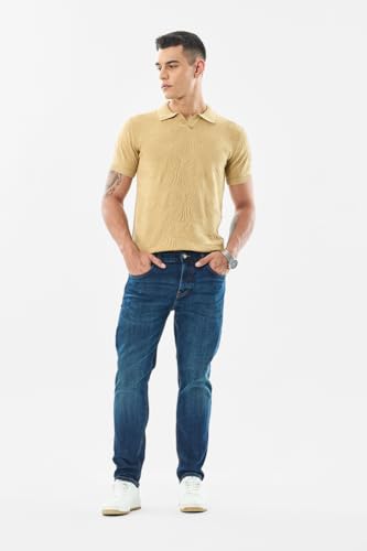 SNITCH Men Casual Jeans | Slim Fit Blue Mid Rise Streetwear Style | Durable Cotton Blend with Smooth Texture & Medium Stretch for Everyday Comfort
