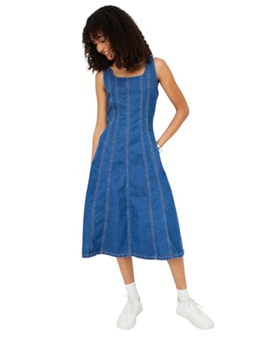 Max Women Panelled Denim Dress(Blue_L)