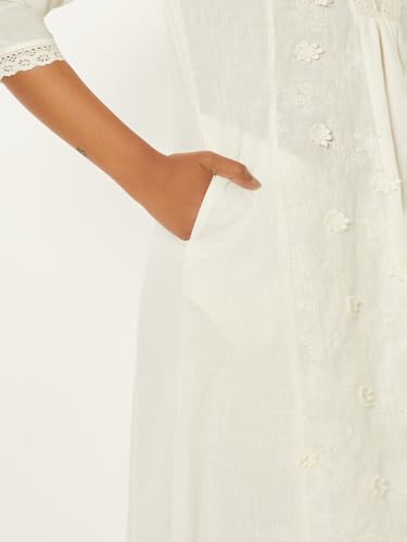 Max Women Floral Applique Kalidar Kurta (Off White_XL)