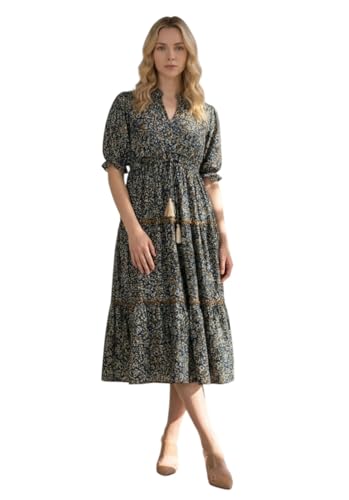 Femvy Trendy A-Line Maxi Gown for Women | Half Sleeve |Fit & Flare Maxi Gown |Gown for Women GWN231New(02) Blue