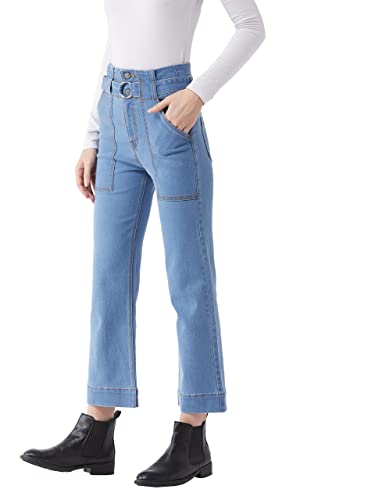 Miss Chase Women's Light Blue Flared High Rise Clean Look Cropped Stretchable Denim Jeans (MCSS22DEN12-13-158-26, Light Blue, 26)