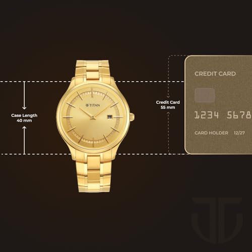 Titan Classique Slimline Champagne Dial Analog with Day and Date Stainless Steel Strap Watch for Men-NS90142YM01