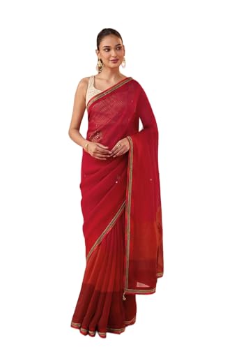 Taneira Women Purple Silk Kota Contemporary Embroidery Saree with Unstitched Blouse (SACP10AD5014 - Purple)