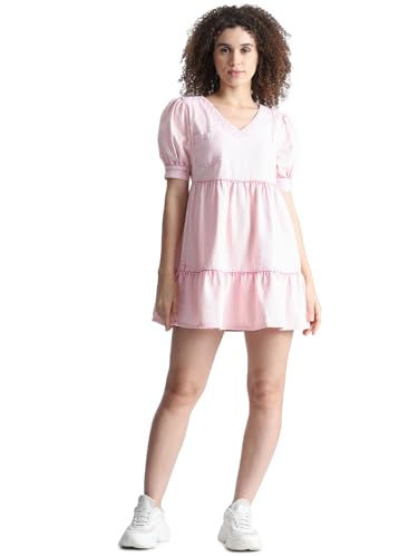 ONLY Women's Cotton Modern Above The Knee Dress (15326227-Pink Carnation_Pink