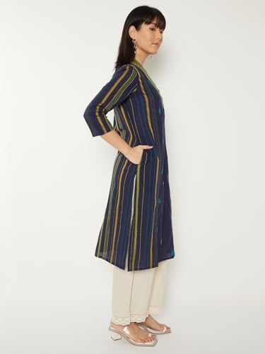 Max Women Embroidered Straight Kurta (Blue_XL)