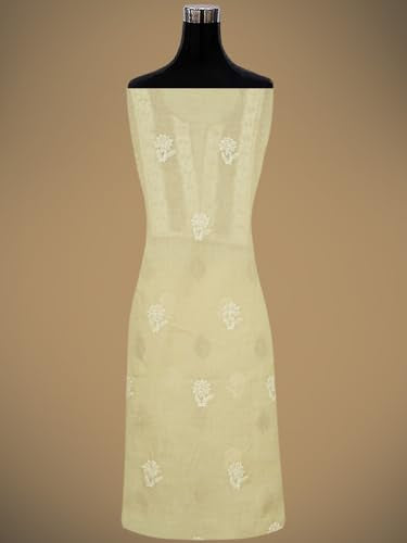 Ada Hand Embroidered Lucknowi Chikankari Unstitched Cotton Dress Material Suit Piece with Dupatta for Women 01A873267 Fawn