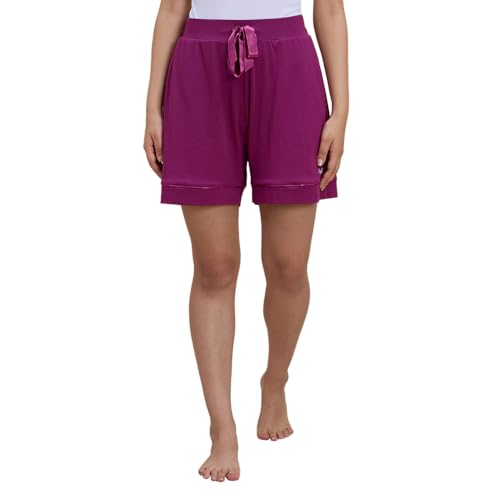 NYKD Buttery Soft Modal Cotton Shorts for Women with Clean Elasticated Waist, Satin Tie & Side Pockets – Comfortable Relaxed Fit, Model NYS926 Wine