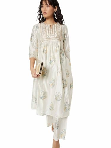 Max Women Printed Straight Kurta Set(White_L)
