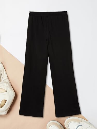 Max Girls Solid Wide Leg Trousers (Black_12-14 Y)