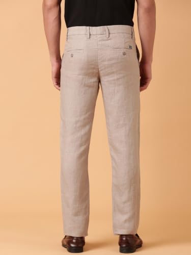 Linen Club Men's Pure Linen Solid Regular Fit Casual Trouser Beige
