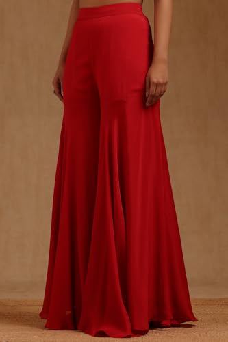 Soch Womens Red Chinon Hand Embroidered Suit Set With Cutdana