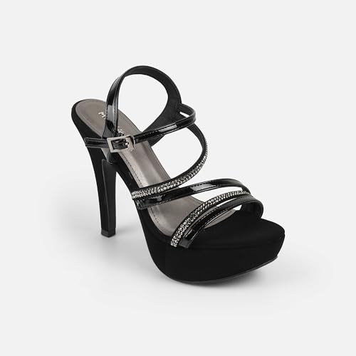 Mochi Women's Back Strap closure Casual - Ankle-Strap Sandals with Stiletto Black Pumps UK/4 EU/37(40-332)