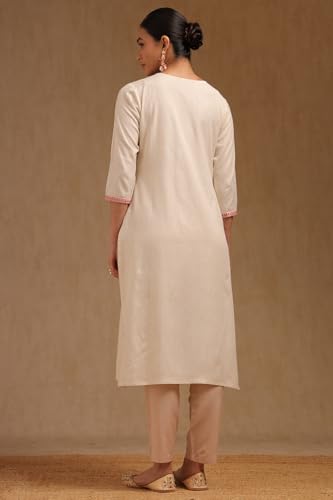 Soch Women's Pure Cotton Embroidered Regular Fit Kurta (SMUA5KU0100_Off White